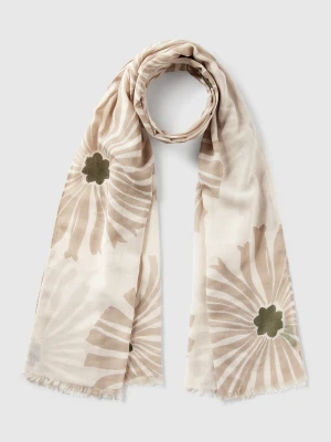 Benetton, Pattern Scarf In Linen Blend, size OS, Creamy White, Women United Colors of Benetton