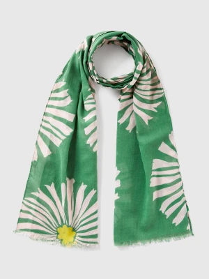 Benetton, Pattern Scarf In Linen Blend, size OS, Green, Women United Colors of Benetton