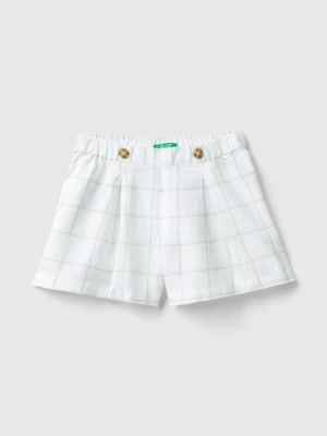 Benetton, Patterned Bermudas In Linen Blend, size 104, White, Kids United Colors of Benetton