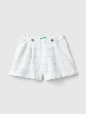 Benetton, Patterned Bermudas In Linen Blend, size 82, White, Kids United Colors of Benetton