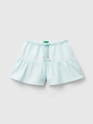 Benetton, Patterned Bermudas In Linen Blend, size L, Aqua, Kids United Colors of Benetton