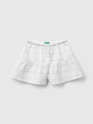 Benetton, Patterned Bermudas In Linen Blend, size L, White, Kids United Colors of Benetton