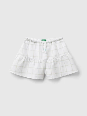 Benetton, Patterned Bermudas In Linen Blend, size XL, White, Kids United Colors of Benetton