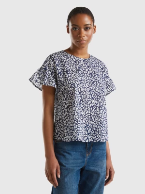 Benetton, Patterned Blouse In Light Cotton, size S, Blue, Women United Colors of Benetton