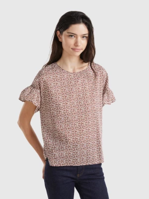 Benetton, Patterned Blouse In Light Cotton, size S, Brown, Women United Colors of Benetton