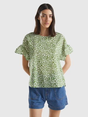 Benetton, Patterned Blouse In Light Cotton, size XXS, Green, Women United Colors of Benetton