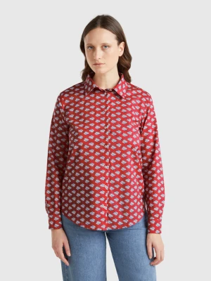 Benetton, Patterned Burgundy Shirt, size XXS, Burgundy, Women United Colors of Benetton