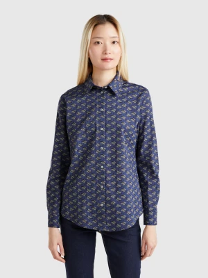 Benetton, Patterned Dark Blue Shirt, size XXS, Dark Blue, Women United Colors of Benetton