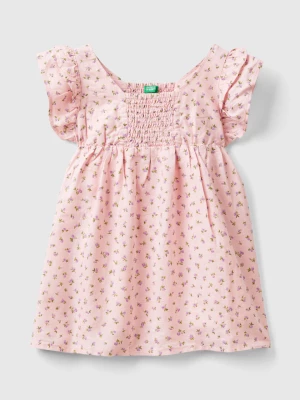 Benetton, Patterned Dress In Linen Blend, size 104, Soft Pink, Kids United Colors of Benetton