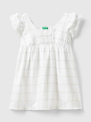 Benetton, Patterned Dress In Linen Blend, size 104, White, Kids United Colors of Benetton