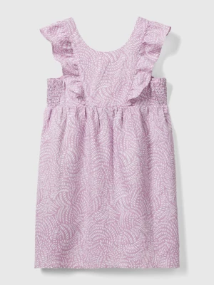 Benetton, Patterned Dress In Linen Blend, size L, Lilac, Kids United Colors of Benetton