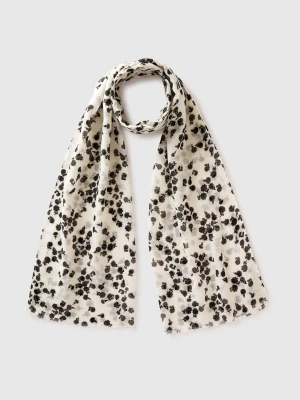 Benetton, Patterned Linen Blend Scarf, Size: OS, Creamy White, Women United Colors of Benetton