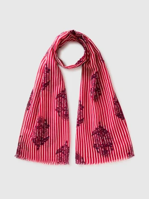 Benetton, Patterned Linen Blend Scarf, Size: OS, Red, Women United Colors of Benetton