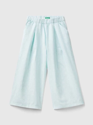 Benetton, Patterned Linen Blend Trousers, size 3XL, Aqua, Kids United Colors of Benetton