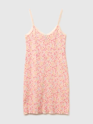 Benetton, Patterned Nightgown With Shoulder Straps, Size: XXS, Soft Pink, Women United Colors of Benetton