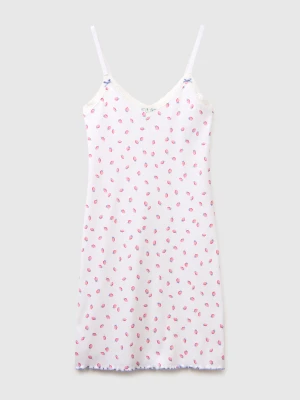Benetton, Patterned Nightgown With Shoulder Straps, Size: XXS, White, Women United Colors of Benetton