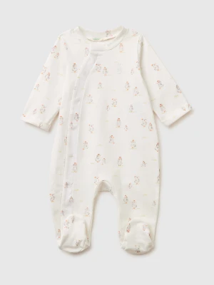Benetton, Patterned Onesie In Stretch Organic Cotton, Creamy White, Kids United Colors of Benetton