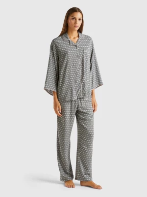 Benetton, Patterned Pyjamas In Pure Viscose, size L, Dark Gray, Women United Colors of Benetton