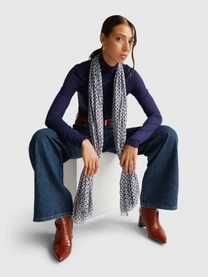 Benetton, Patterned Scarf In Viscose, Size: OS, White, Women United Colors of Benetton