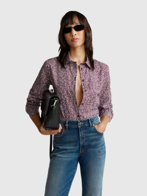 Benetton, Patterned Shirt In Lightweight Cotton, Size: L, Plum, Women United Colors of Benetton