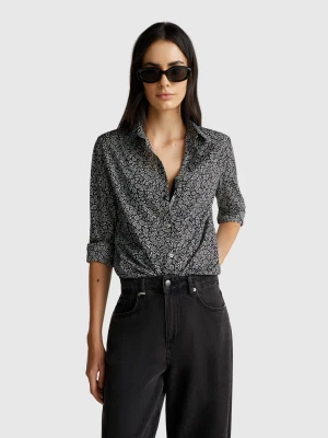 Benetton, Patterned Shirt In Lightweight Cotton, Size: M, Black, Women United Colors of Benetton