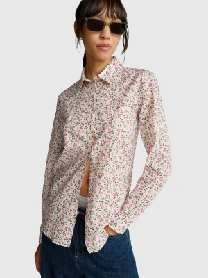 Benetton, Patterned Shirt In Lightweight Cotton, Size: M, Creamy White, Women United Colors of Benetton