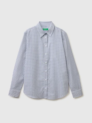 Benetton, Patterned Shirt In Lightweight Cotton, Size: XS, Air Force Blue, Women United Colors of Benetton