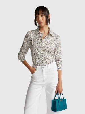 Benetton, Patterned Shirt In Lightweight Cotton, Size: XS, Creamy White, Women United Colors of Benetton