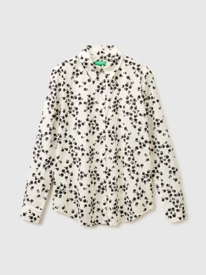 Benetton, Patterned Shirt In Lightweight Cotton, Size: XS, Creamy White, Women United Colors of Benetton