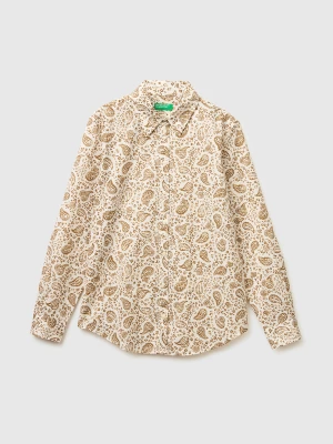 Zdjęcie produktu Benetton, Patterned Shirt In Lightweight Cotton, Size: XS, Creamy White, Women United Colors of Benetton