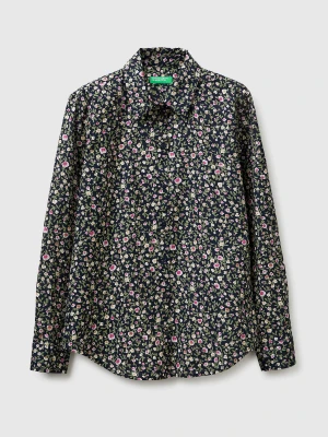 Benetton, Patterned Shirt In Lightweight Cotton, Size: XS, Dark Blue, Women United Colors of Benetton