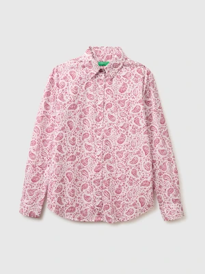 Benetton, Patterned Shirt In Lightweight Cotton, Size: XS, Pink, Women United Colors of Benetton