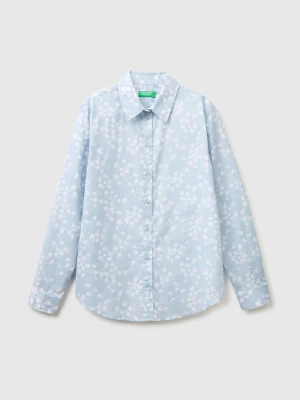 Benetton, Patterned Shirt In Lightweight Cotton, Size: XS, Sky Blue, Women United Colors of Benetton