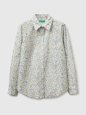 Benetton, Patterned Shirt In Lightweight Cotton, Size: XS, White, Women United Colors of Benetton