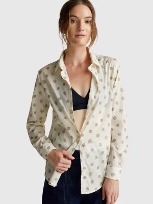 Benetton, Patterned Shirt In Lightweight Cotton, size XXS, Creamy White, Women United Colors of Benetton