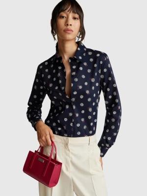 Benetton, Patterned Shirt In Lightweight Cotton, size XXS, Dark Blue, Women United Colors of Benetton