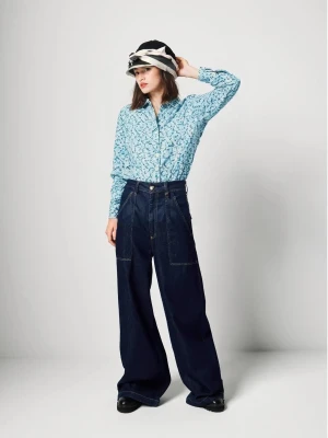 Benetton, Patterned Shirt In Lightweight Cotton, Size: XXS, Light Blue, Women United Colors of Benetton