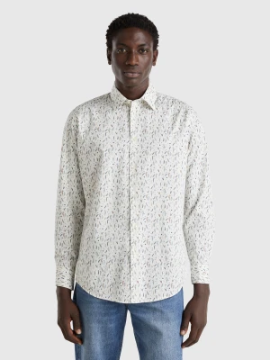 Benetton, Patterned Shirt In Organic Cotton, size XL, White, Men United Colors of Benetton