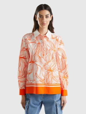 Benetton, Patterned Shirt In Sustainable Viscose, size L, Orange, Women United Colors of Benetton