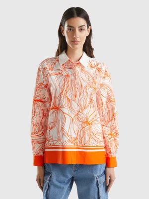 Benetton, Patterned Shirt In Sustainable Viscose, size M, Orange, Women United Colors of Benetton