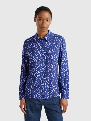 Benetton, Patterned Shirt In Viscose, size XXS, Blue, Women United Colors of Benetton