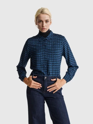 Benetton, Patterned Shirt In Viscose, Size: XXS, Dark Blue, Women United Colors of Benetton