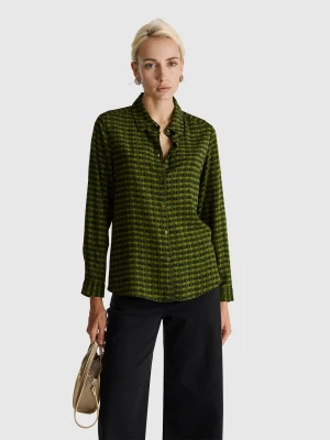 Benetton, Patterned Shirt In Viscose, Size: XXS, Military Green, Women United Colors of Benetton
