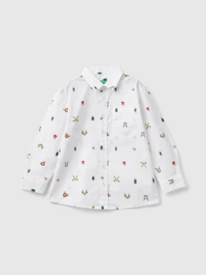 Benetton, Patterned Shirt With Pocket, size 110, White, Kids United Colors of Benetton
