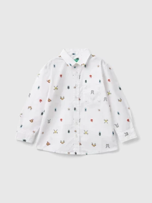 Benetton, Patterned Shirt With Pocket, size 98, White, Kids United Colors of Benetton