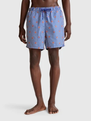 Benetton, Patterned Swim Trunks In Nylon, size XL, Blue, Men United Colors of Benetton