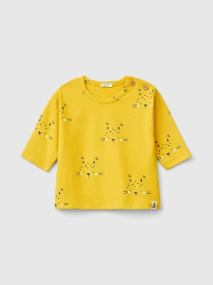 Benetton, Patterned T-shirt In Warm Organic Cotton, size 50, Yellow, Kids United Colors of Benetton