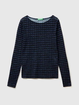 Benetton, Patterned T-shirt In Wool Blend, Size: XXS, Air Force Blue, Women United Colors of Benetton