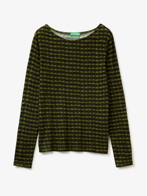 Benetton, Patterned T-shirt In Wool Blend, Size: XXS, Military Green, Women United Colors of Benetton