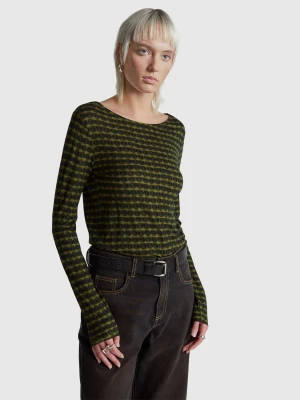 Benetton, Patterned T-shirt In Wool Blend, Size: XXS, Military Green, Women United Colors of Benetton